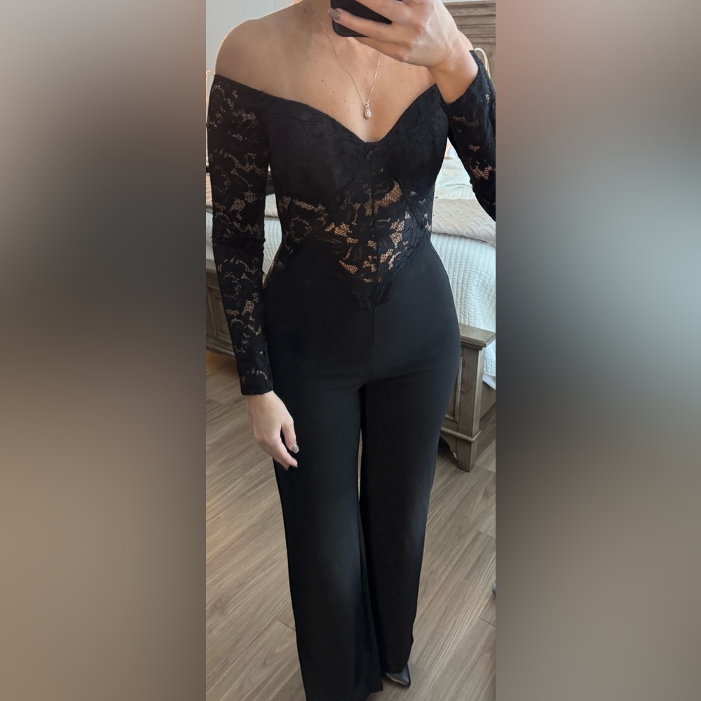 Sophisticated Black Lace Panel Jumpsuit